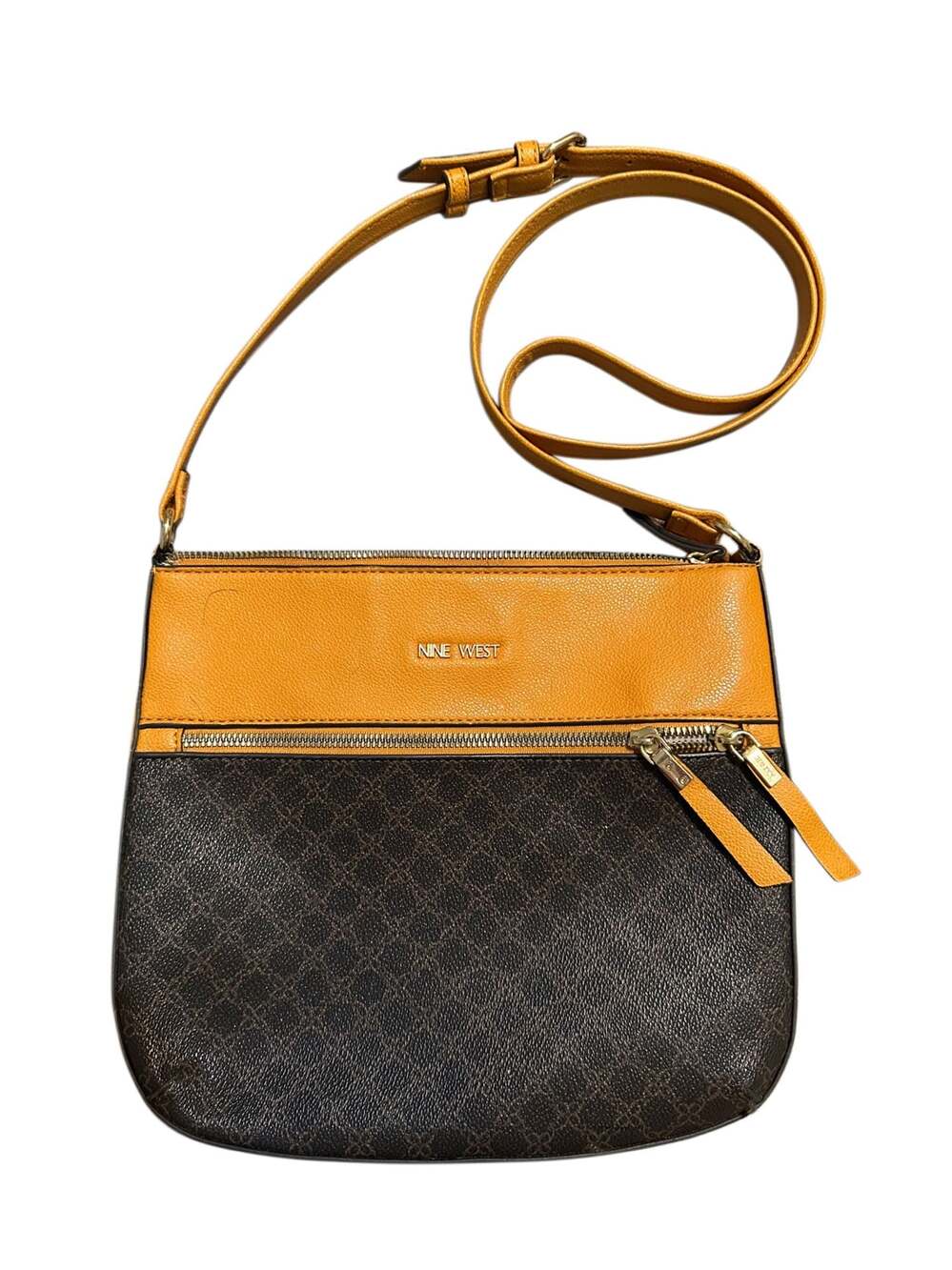 Nine West Brown Monogram and Mustard Yellow Crossbody Bag